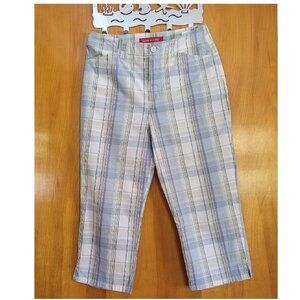 Gloria Vanderbild Blue Plaid Capris Sz 8P Cotton Spandex Lightweight 30" x 20"